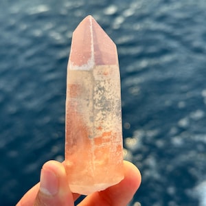 Pink Scarlet Temple Lemurian Quartz Point, 100g, High Grade, Diamantina, Minas Gerais, Brazil, AAA Point, Master Healer, Hematite Inclusion