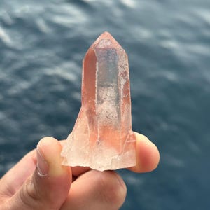 Pink Scarlet Temple Lemurian Quartz Point, 46g Diamantina, Minas Gerais, Brazil, AAAA Point, Master Healer, Hematite Inclusion