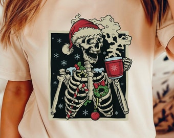 Dead Inside Skeleton Christmas Sweatshirt, Sarcastic Christmas Coffee Tshirt Merry Christmas Shirt Coffee Lover Christmas Gift Fall Sweater
