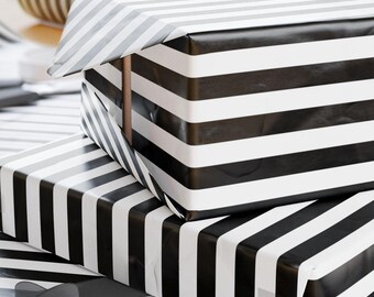 Black and White Striped Gift Wrap, Elegant Holiday Wrapping Paper