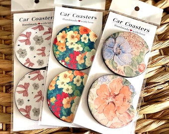 Floral Car Coasters l Neoprene Cup Holder Coasters | Set of 2 | Car accessory | New Car Gift Decor | Best friend Gift Idea | Gift Under 20