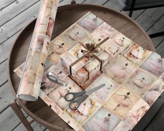 Ballerina Wrapping Paper, Vintage Ballet Gift Wrap, Pink Tutu Paper