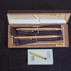 Vintage CROSS Pen and Pencil Set 14K Gold Filled, RARE &quot;Blue Ink&quot;