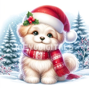 Clipart chien de Noël | 11 fichiers JPG de haute qualité | Lot festif de cliparts de chiot de Noël | Art de chien de vacances | Imprimable | Utilisation commerciale