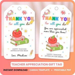 Etiqueta de agradecimento para professor. Etiqueta para a Semana de Agradecimento ao Professor. Etiqueta de Fim de Ano Letivo. Modelo editável do Canva + PDF para impressão. Download instantâneo.