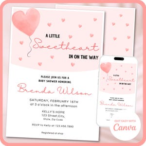 Faire-part de fête prénatale petite chérie - Une petite chérie est en route - Faire-part de fête prénatale Saint-Valentin | Coeurs roses | Modèle de toile