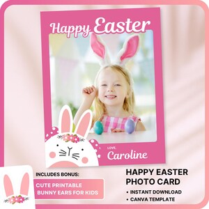 Carte photo de Joyeuses Pâques pour les enfants. Modèle de toile modifiable. Carte de Pâques imprimable. Cadeau de Pâques personnalisé | Téléchargement instantané avec bonus !