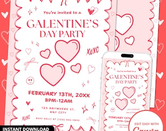 Invitación para el Día de Galentine de Pink Coquette: Plantilla editable de Canva (descarga digital)