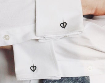 Geometric Heart Silver Cufflinks - Wedding cufflinks for Groom