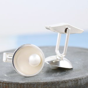 Pearl Cufflinks. 30th Anniversary Gift For Him image 1
