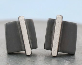 Geometric Earrings - Square sterling silver studs