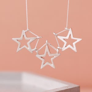 Three Star Necklace – Sterling Silver Star Necklace, Good Luck Charm for Her, Celestial Jewelry, Graduation Gift, Dainty Star Pendant