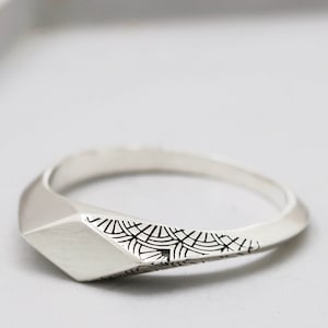 Engraved Sterling Silver Diamond Signet Ring