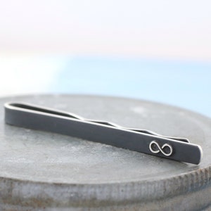 Sterling Silver Tie Clip With Infinity Symbol - Oxidised Black