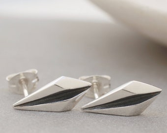 Silver and Black Art Deco Stud Earrings. Geometric jewellery