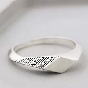 Engraved Sterling Silver Diamond Signet Ring
