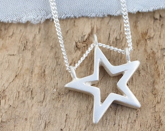 Silver Star Necklace - Geometric Pendant
