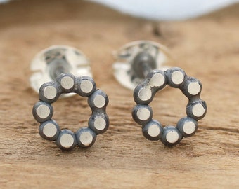 Tiny Stud Earrings - Silver circle earrings