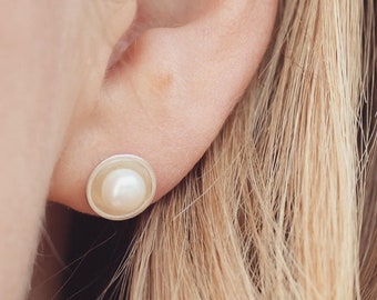 White Pearl Stud Earrings