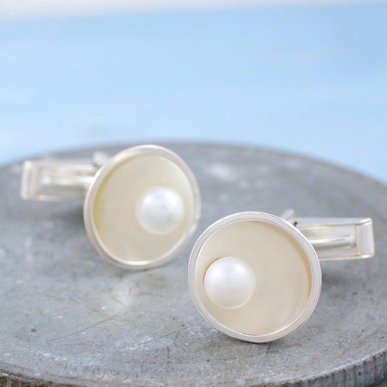 Pearl Cufflinks. 30th Anniversary Gift For Him image 8