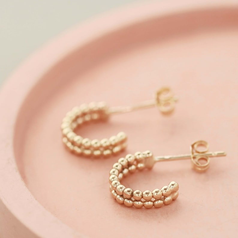 9ct Gold tiny hoop earrings Huggie Earrings image 1