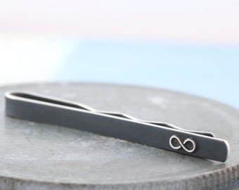 Skinny tie bar | Infintiy symbol Tie Bar | Infinity tie clip | Silver tie slide | Groom gift | Groom tie bar | Anniversary gift for husband