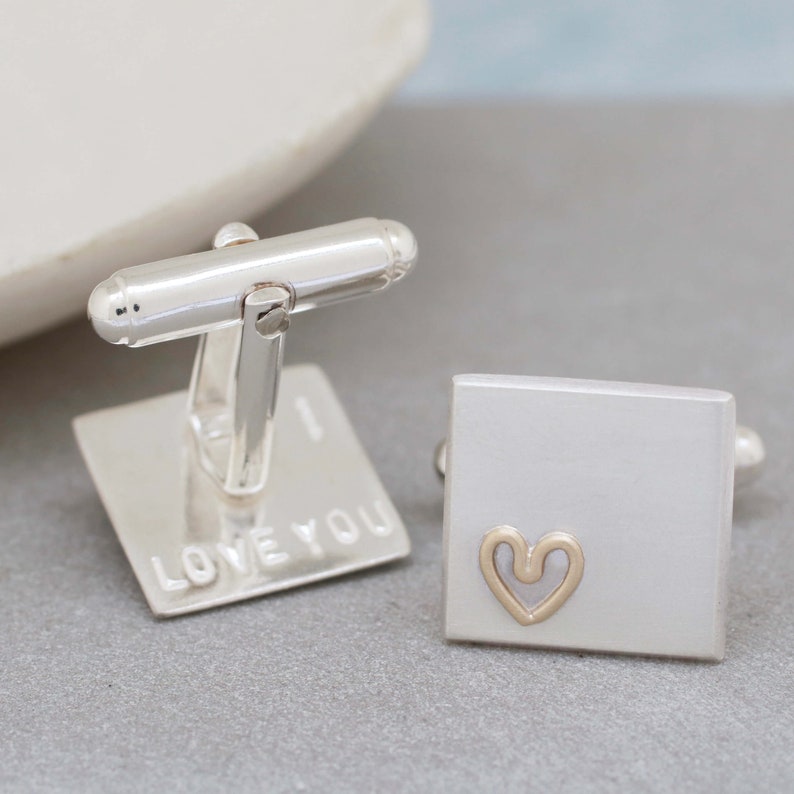 Gold Heart Cufflinks Personalised Wedding Cufflinks