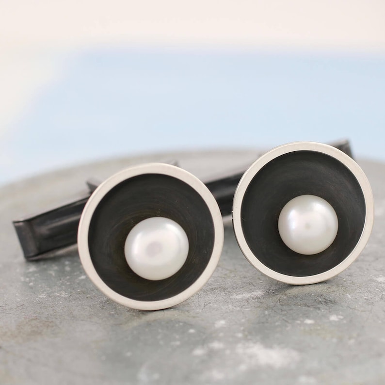 Pearl Cufflinks. 30th Anniversary Gift For Him image 1