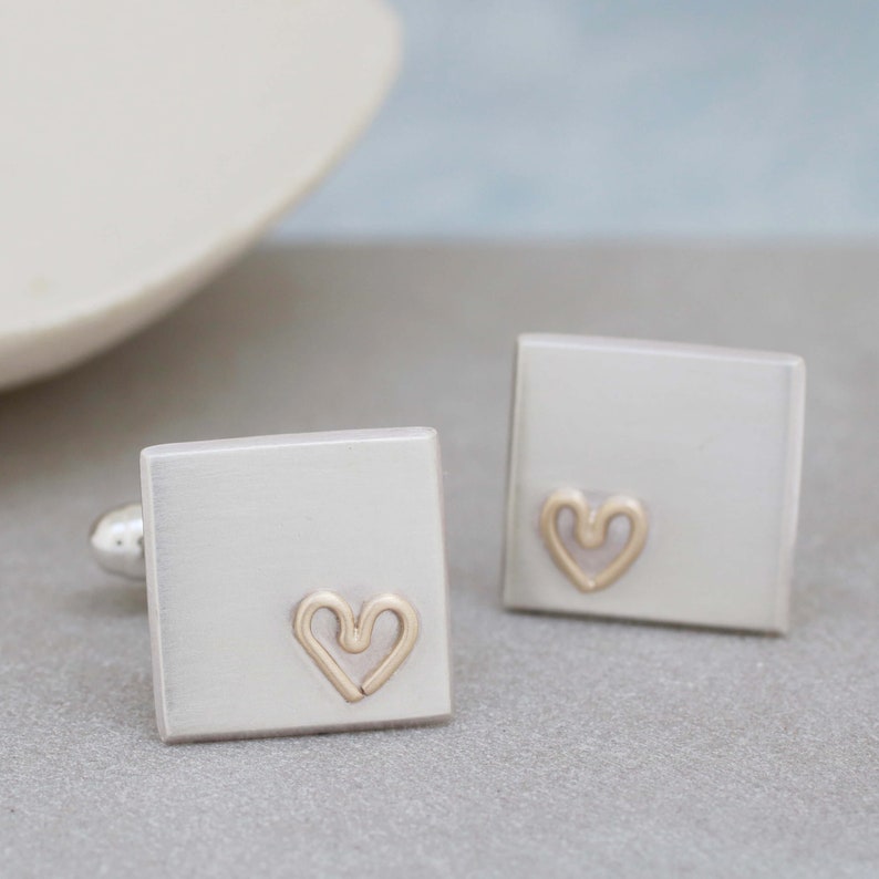 Gold Heart Cufflinks Personalised Wedding Cufflinks