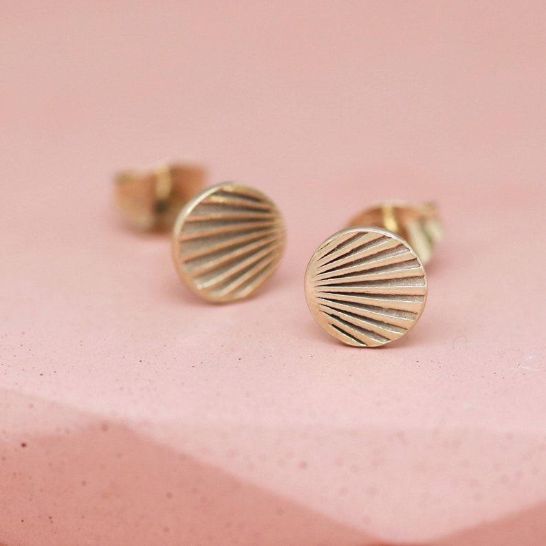 Simple Gold Studs With Art Deco Motif. Solid 9ct Gold Stud Earrings image 1