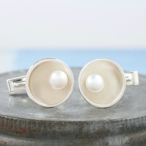 Pearl Cufflinks. 30th Anniversary Gift For Him image 3