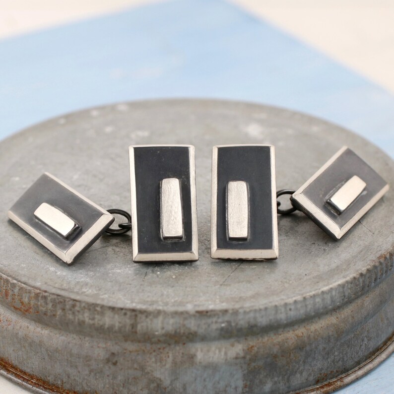 Double Sided Chain Cufflinks. Black Rectangle Cufflinks Etsy
