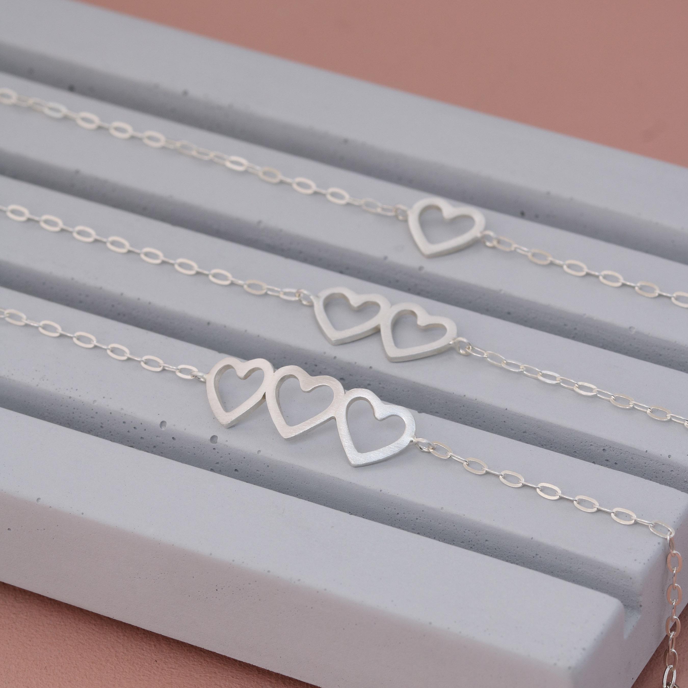 Sterling Silver Heart Bracelet - Interlocking Hearts, Custom Charm Bracelet, Anniversary Gift, Mother Daughter Bracelet, For Best Friend
