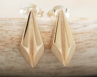 9ct Gold Art Deco Stud Earrings. Geometric jewellery