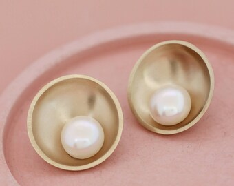 9ct Gold Pearl Earrings, Solid Gold Stud Earrings With Freshwater Pearl