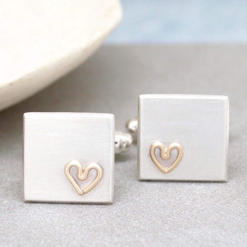 Gold Heart Cufflinks Personalised Wedding Cufflinks