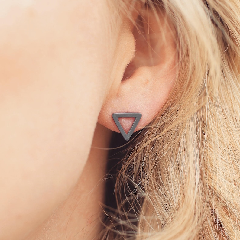 Triangle earrings Geometric studs image 1