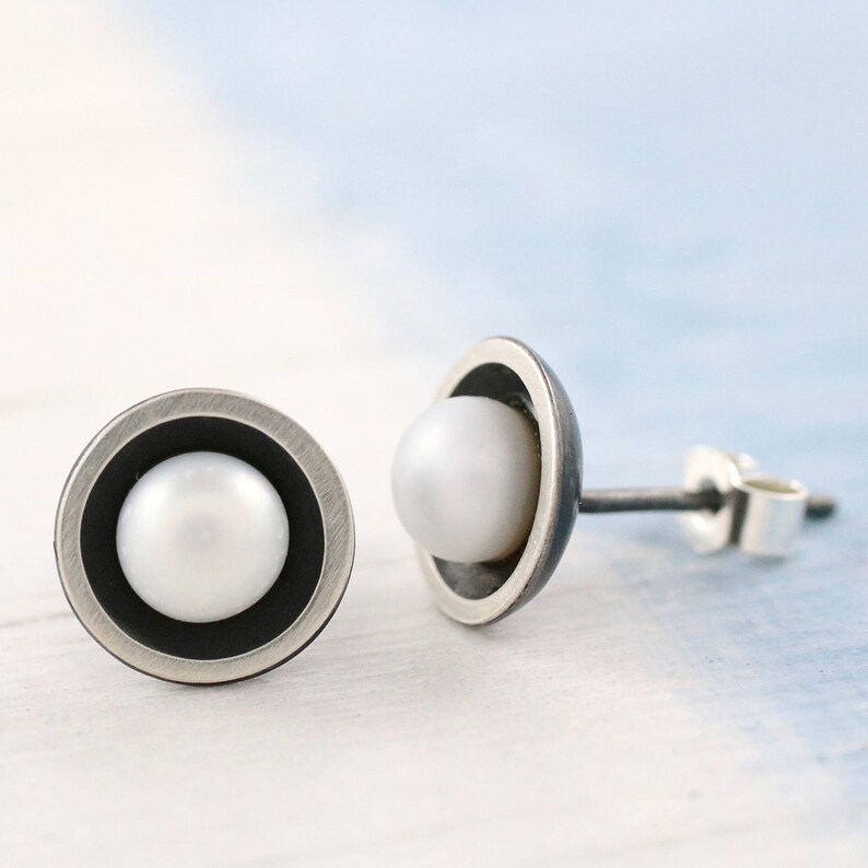 Black Pearl Stud Earrings image 6