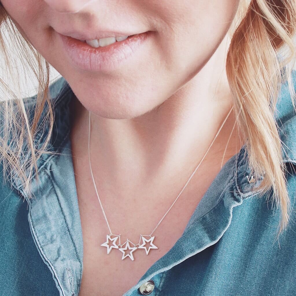 ネックレス・ペンダント JLORIA THREE STARS PENDANT Silver 925 Clear CZ Triple Star Pendant Necklace in Sterling Silver
