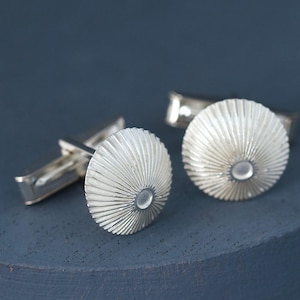 Sterling Silver Sunburst Cufflinks, Art Deco Round Cufflinks, Groom Wedding Gift, Luxury Mens Jewellery