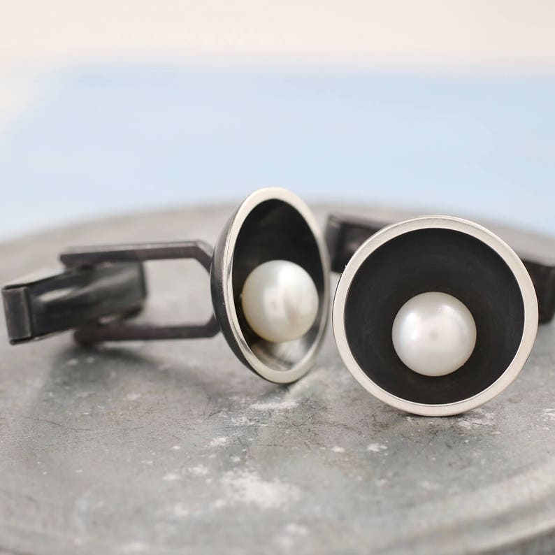 Pearl Cufflinks. 30th Anniversary Gift For Him image 4