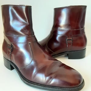 Vintage Shell Cordovan Florsheim IMPERIAL Green Silver Logo Men&#39;s sz 9.5 D Burgundy Harness Boots