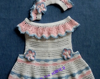 Vestido de verano y top bandeau a juego para bebé niña (tallas 12-18 meses). Patrón de ganchillo en PDF.