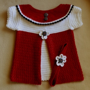 Baby Girl Dress Crochet PDF Pattern 9-12 mo Headband included Pretty Front Pleat