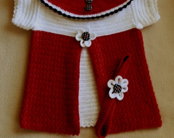 Baby Girl Dress Crochet PDF Pattern 9-12 mo Headband included Pretty Front Pleat