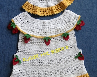Patrón de ganchillo en PDF para vestido y gorro de verano para bebé niña de 18 a 24 meses