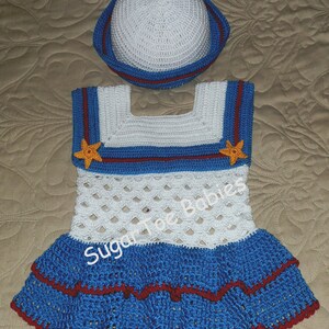 Baby Girl Sailor Dress and Hat 18 to 24 mo Crochet Pattern PDF