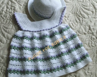 Baby Girl Dress and Bonnet 18 to 24 mo Crochet Pattern PDF