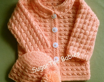 Baby Girl or Boy Sweater Jacket and Hat PDF Crochet Pattern 24 months