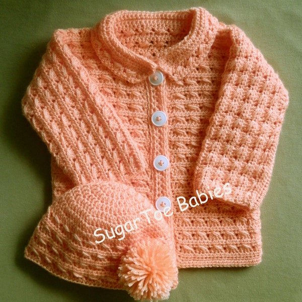 Baby Girl or Boy Sweater Jacket and Hat PDF Crochet Pattern 24 months